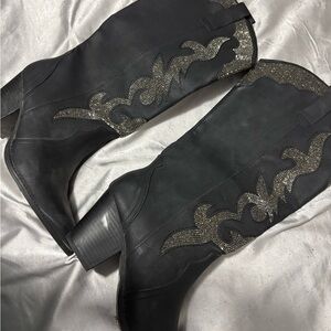 Black and fun black rhinestone boots
